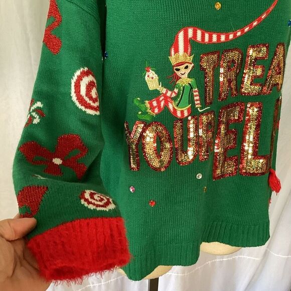 Holiday Time Treat Your Elf Ugly Christmas Sweater Women’s L 12/14 - Picture 5 of 6